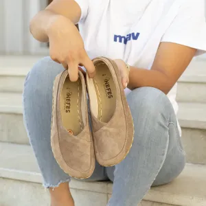 Handmade Barefoot Loafers for Women Milky Brown Suede