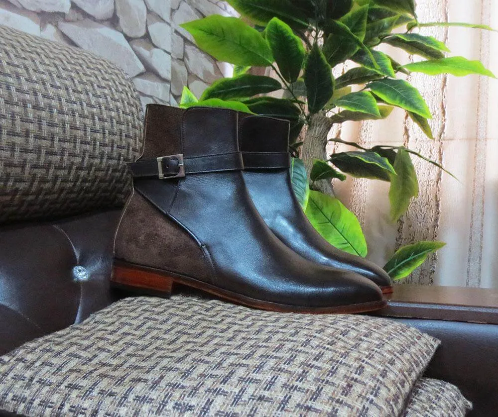 Handmade Brown Jodhpurs Leather Suede Boot For Men's