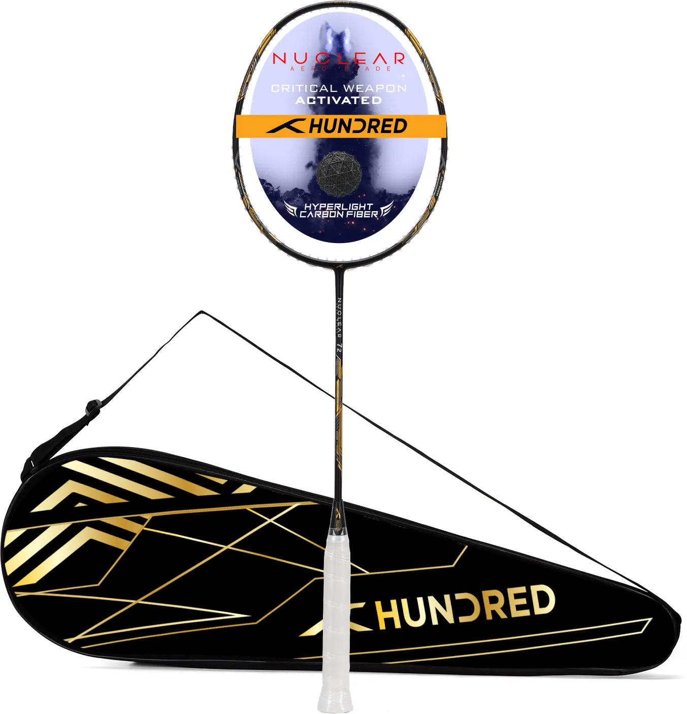 Hundred Nuclear 72 Superlight 6U Unstrung Badminton Racquet (Grey / Black / Gold)