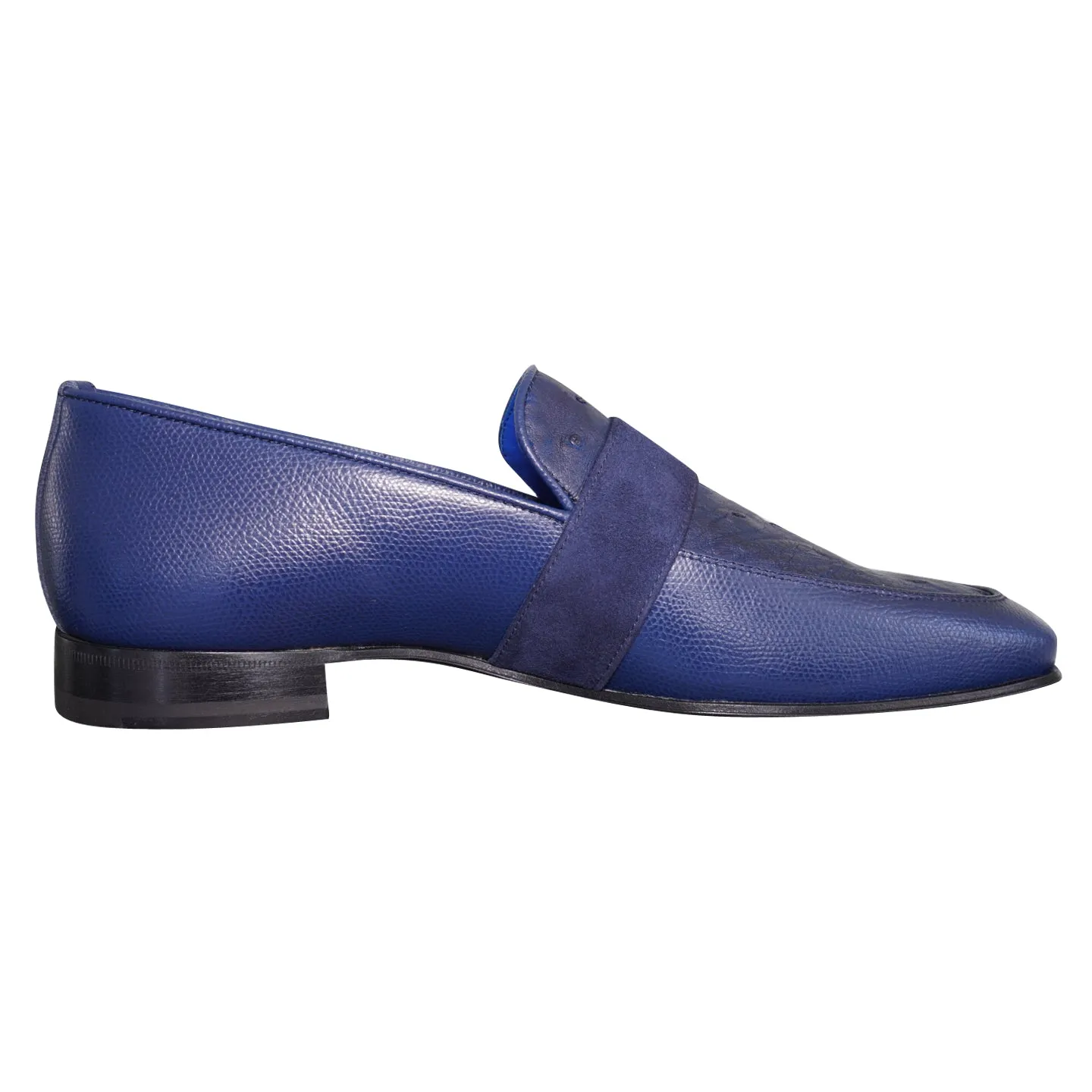 Indigo Ostrich Monk Gold Loafer