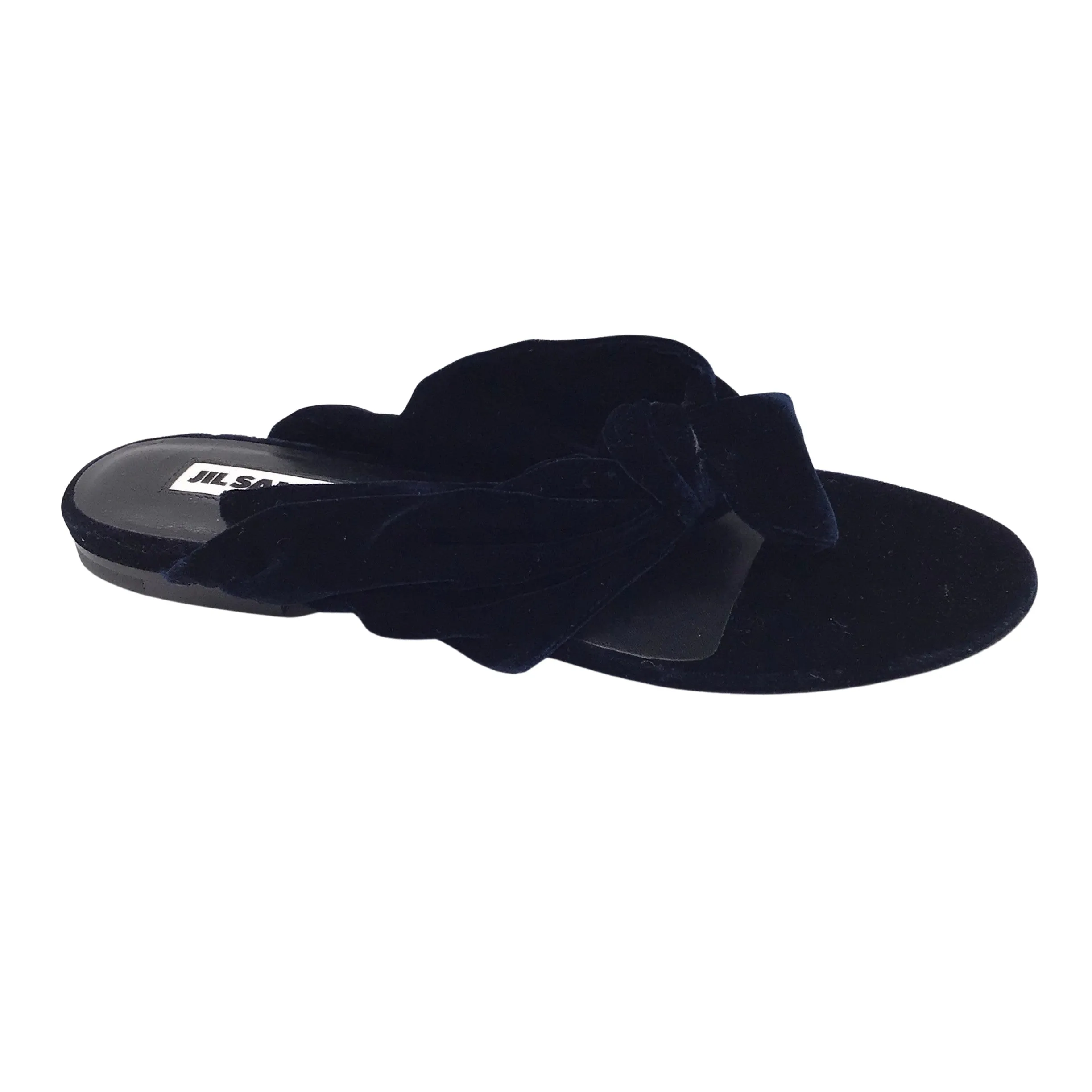 Jil Sander Dark Blue Velvet Knot Thong Sandals