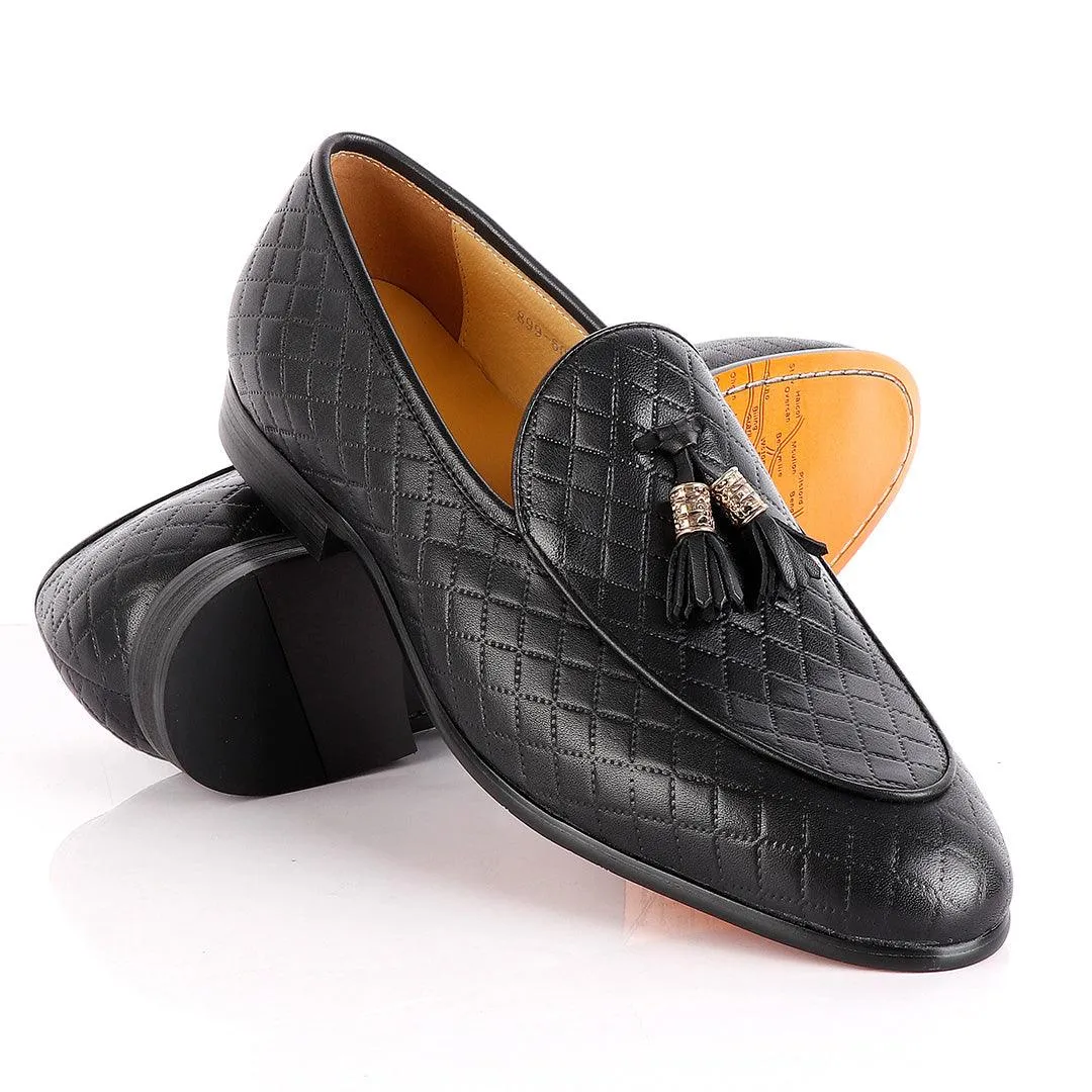 John Foster Croc Leather Black Tassel Shoe