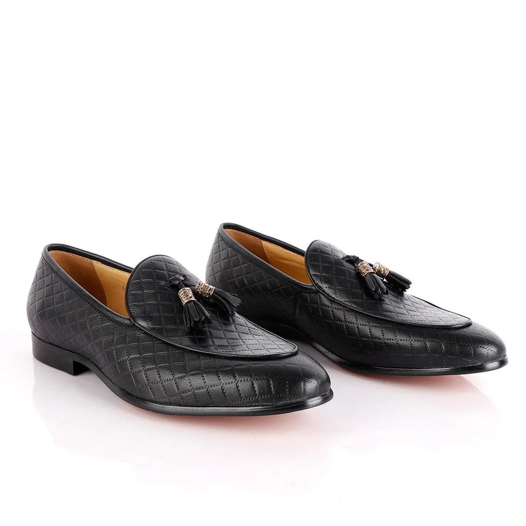 John Foster Croc Leather Black Tassel Shoe