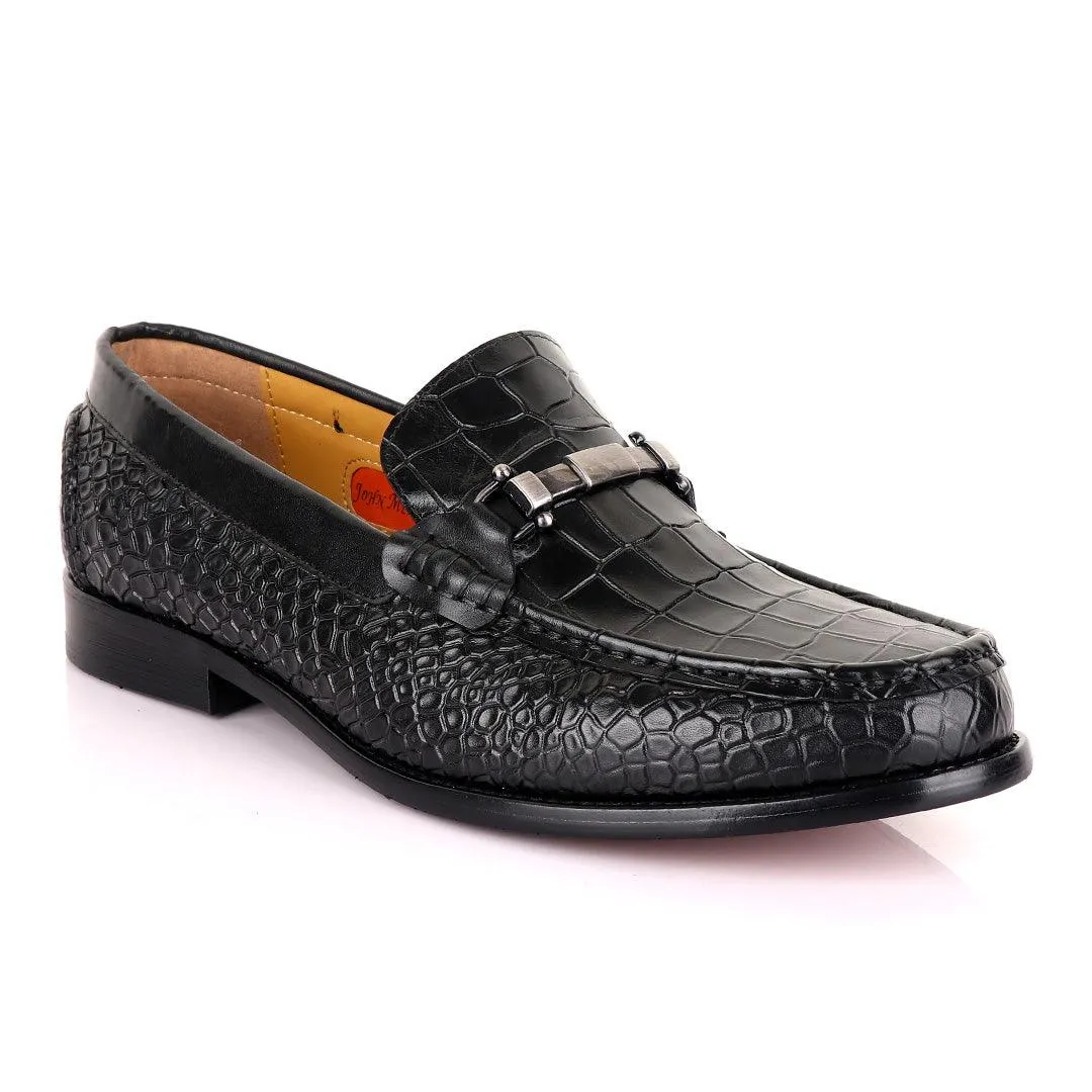 John Mendson Croc Skin Black Loafers