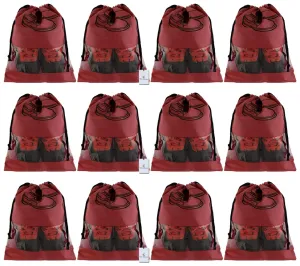 Kuber Industries Shoe Bag for Travel|Shoe Cover for Storage|Convenient Draw-String Bag|Perfect for Travel, Tracking|Pack of 12|Maroon