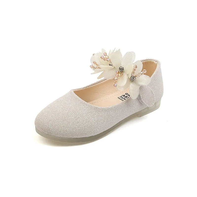 Leather Flower Girls Shoes Kids Floral Flat Heels Princess Shoes