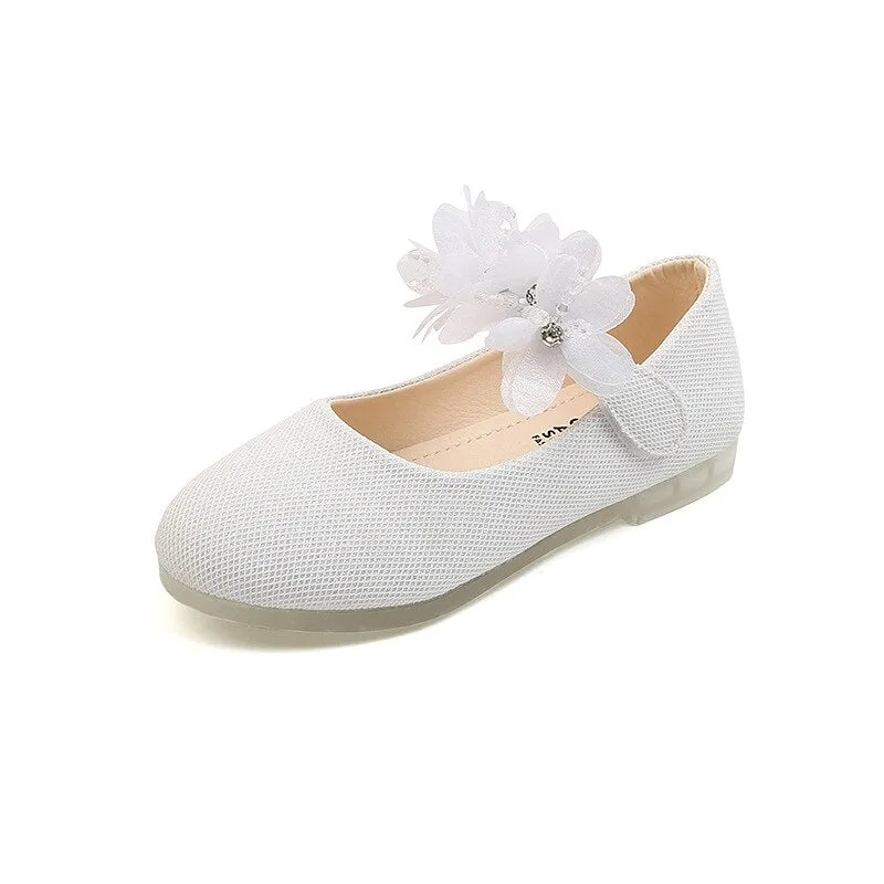 Leather Flower Girls Shoes Kids Floral Flat Heels Princess Shoes