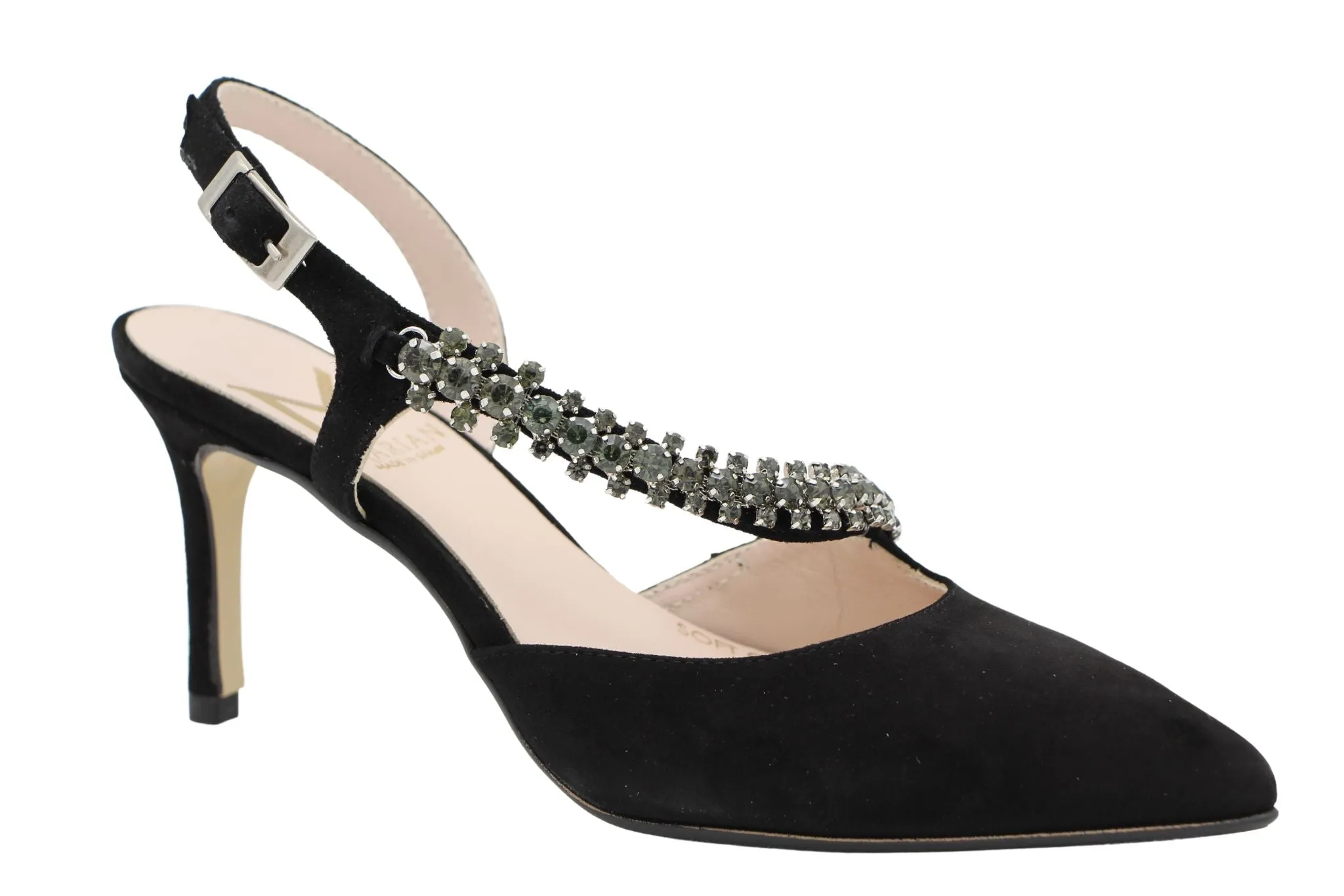 MARIAN Black Suede Sling-back with Diamante