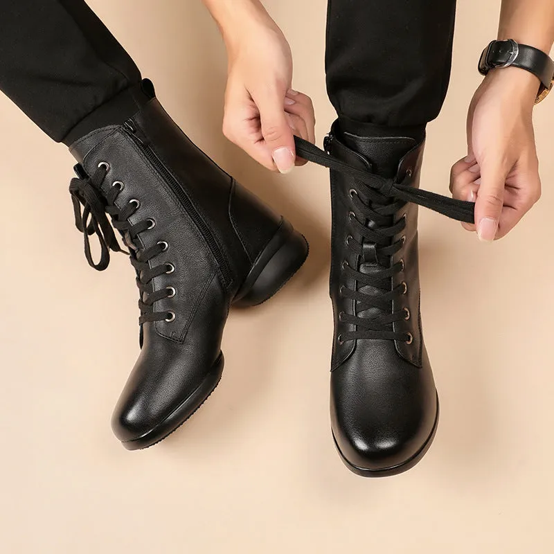 Men's Leatherette 4cm Heel Jazz With Lace-up Dance Boots Jazz Dance Shoes