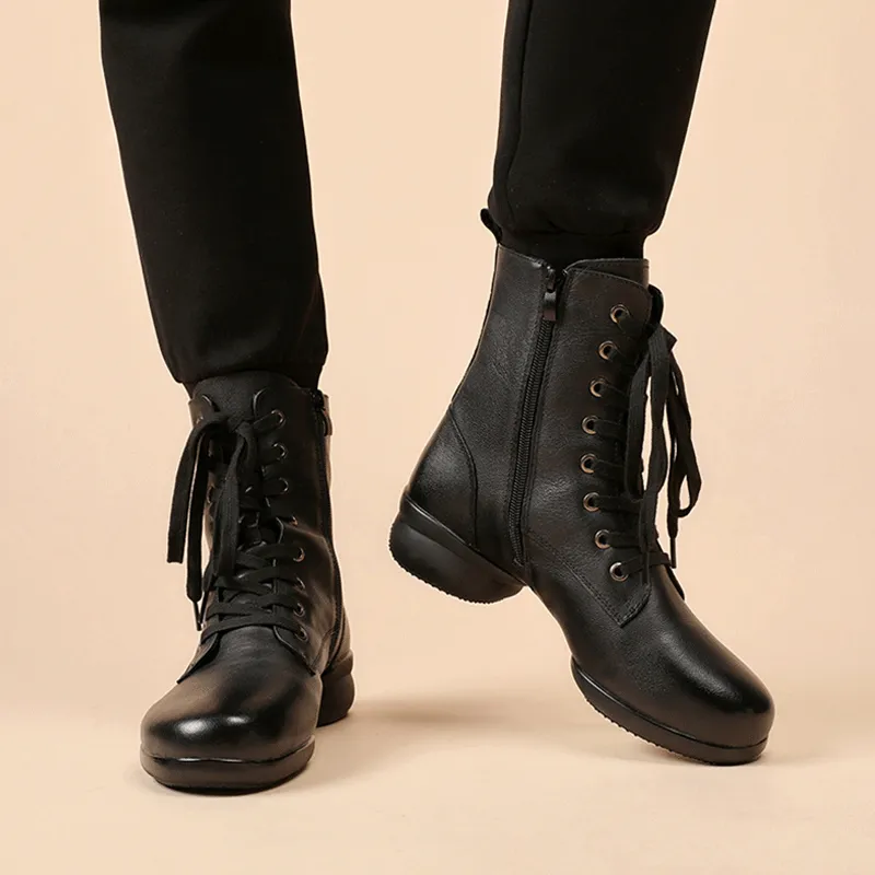 Men's Leatherette 4cm Heel Jazz With Lace-up Dance Boots Jazz Dance Shoes