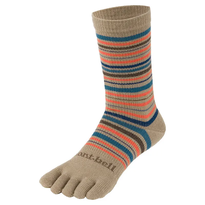 Montbell Merino Wool 5 Toe Socks Unisex - Tan Dark Grey