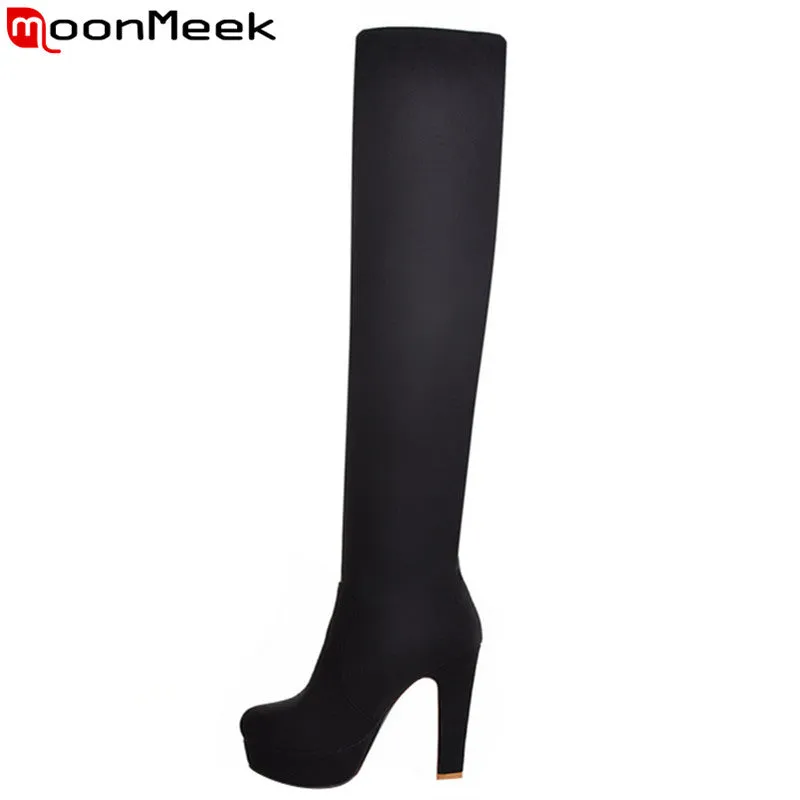 MoonMeek Plus size 34-46 new fashion platform over the knee boots thick high heels round toe thigh high winter suede long boots