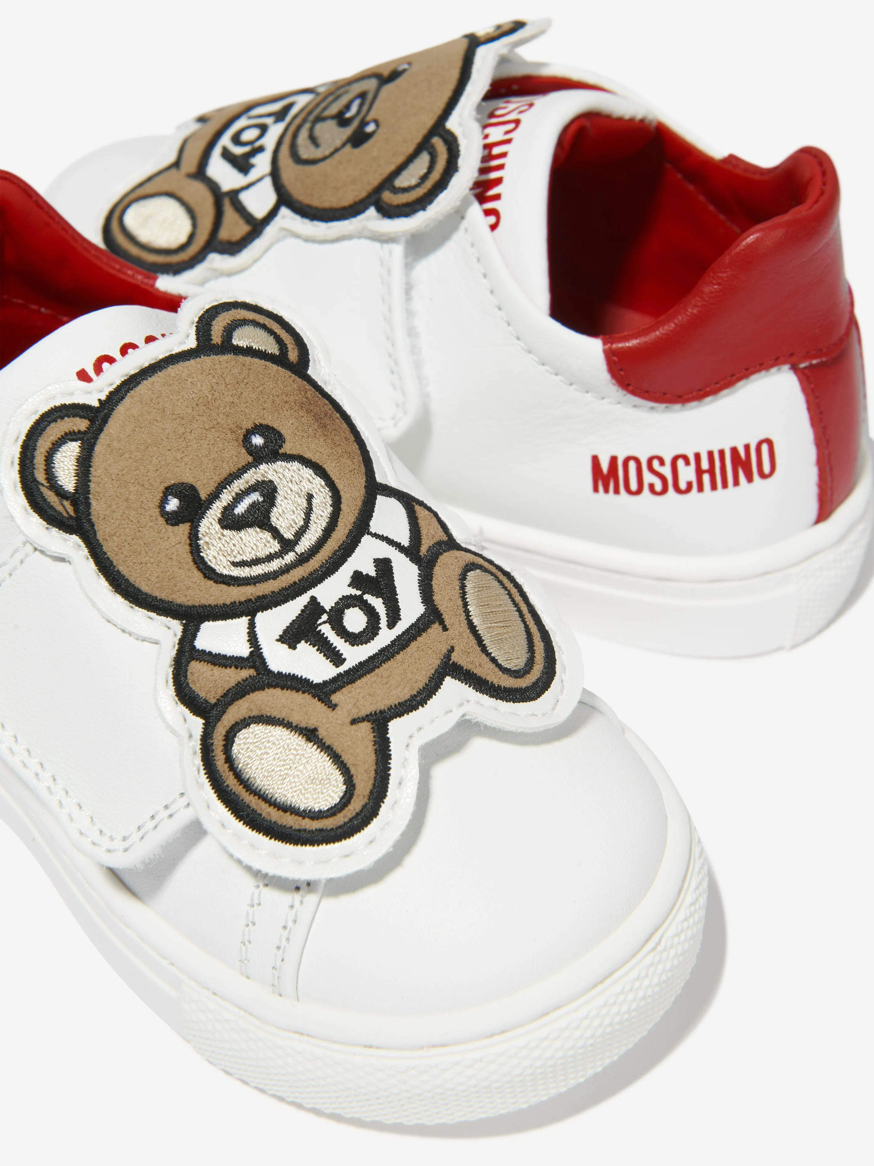 Moschino Kids Leather Teddy Bear Strap Trainers