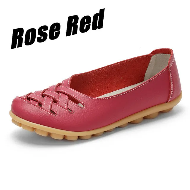 New Fashion Women Female Shoes Flats Girl Sandals Rubber Pigskin Spring Round Toe Split Cow Leather Slip On Superstar AHE-1199