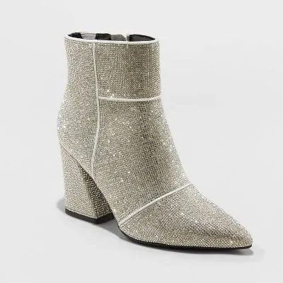 New - Women's Cailin Ankle Boots - A New Day Silver 9.5