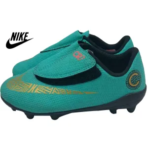 Nike Little Kids' JR VAPOR 12 CLUB CR7 MG PS Soccer Shoes Jade/Gold AJ3096-390 c