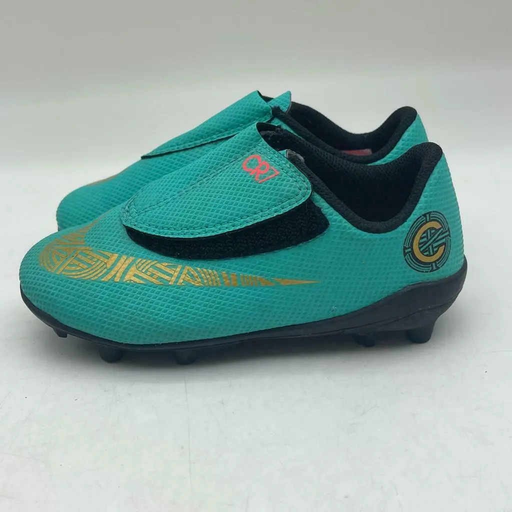 Nike Little Kids' JR VAPOR 12 CLUB CR7 MG PS Soccer Shoes Jade/Gold AJ3096-390 c