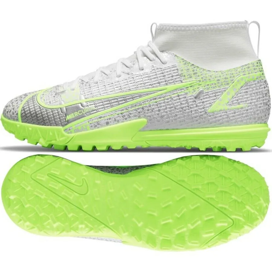 Nike Mercurial Superfly 8 Academy TF Jr Silver/Green Soccer Shoes CV0789-107 4 Y