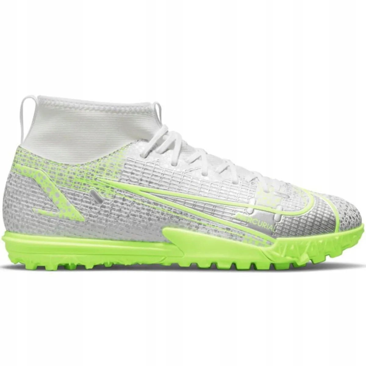 Nike Mercurial Superfly 8 Academy TF Jr Silver/Green Soccer Shoes CV0789-107 4 Y