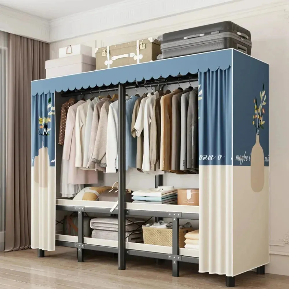 No-Assembly Protective Curtain Foldable Oxford Cloth Wardrobe