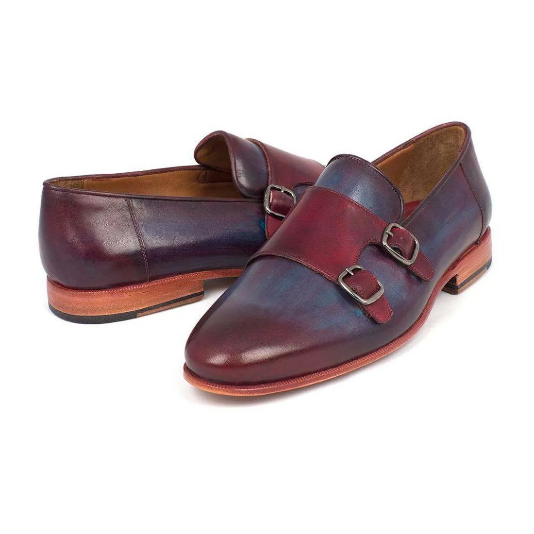 Paul Parkman Handmade Designer Shoes Men's Handmade Designer Shoes Double Monkstrap Burgundy Navy Loafers (PM5211)