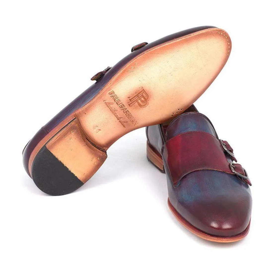 Paul Parkman Handmade Designer Shoes Men's Handmade Designer Shoes Double Monkstrap Burgundy Navy Loafers (PM5211)