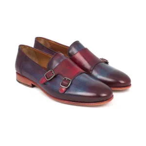 Paul Parkman Handmade Designer Shoes Men's Handmade Designer Shoes Double Monkstrap Burgundy Navy Loafers (PM5211)