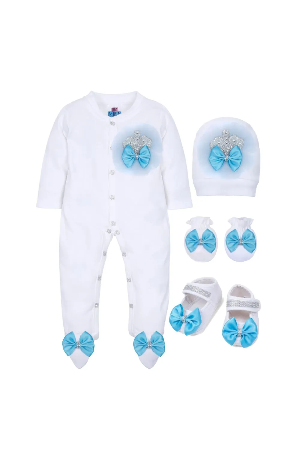 Pearls Detailing Crown Sleepsuit With Shoes Set