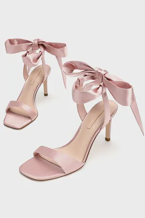 Pink Elegant Ankle Lace up High Heel Suede Slim Sandals