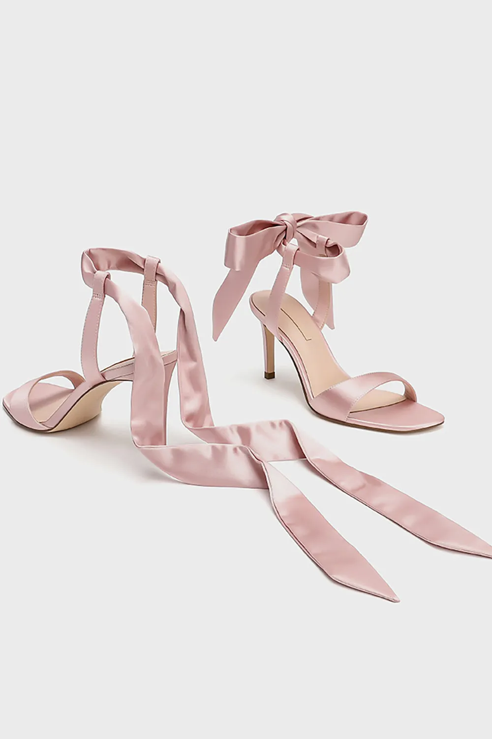 Pink Elegant Ankle Lace up High Heel Suede Slim Sandals