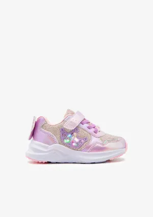 Pink glitter princess sneakers with lights