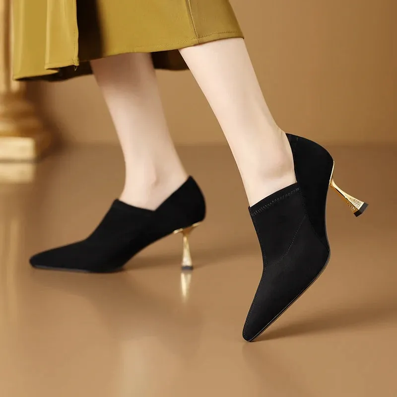 Plain Color Soft Suede Stiletto Heel Pointed Toe Pumps