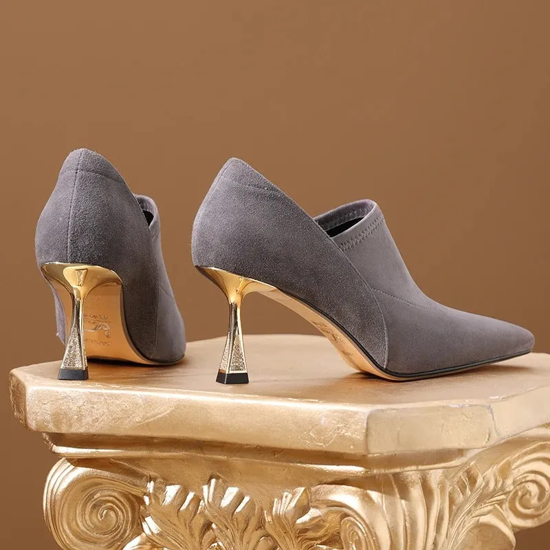 Plain Color Soft Suede Stiletto Heel Pointed Toe Pumps