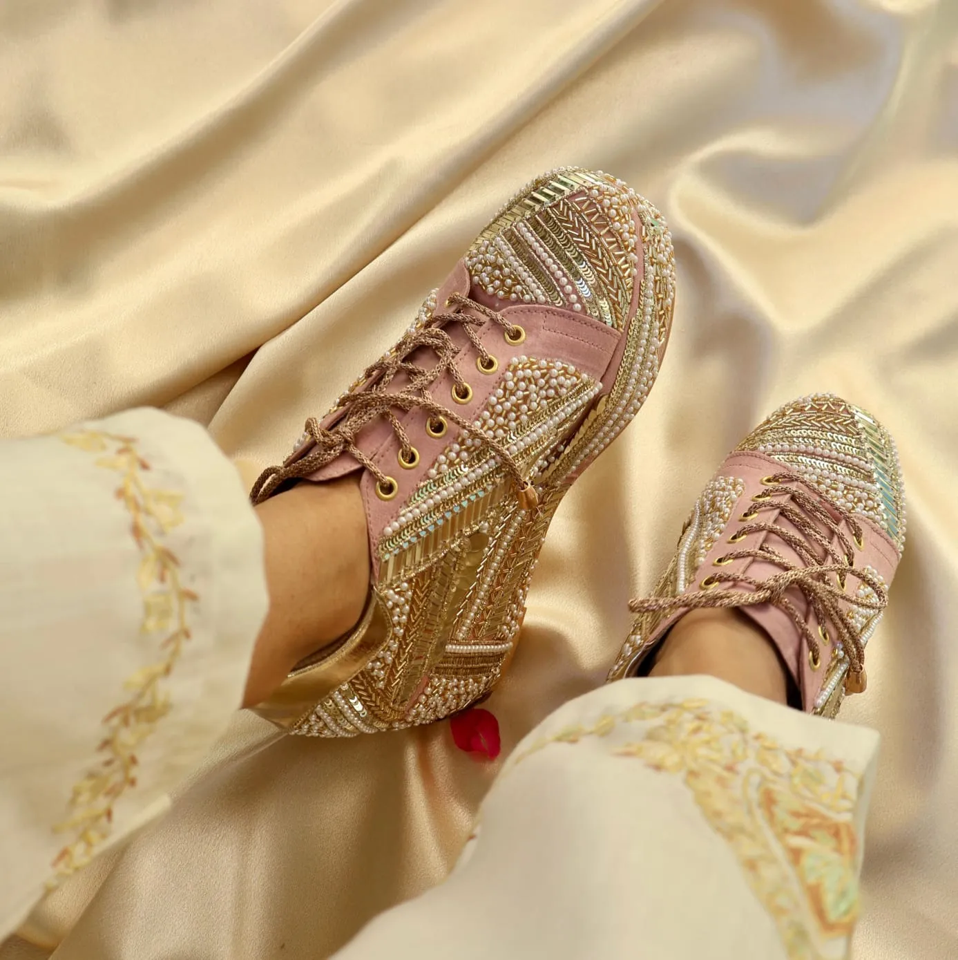 POPPY- Pink Bridal Sneaker Platform Wedges - Customized Wedding Sneakers