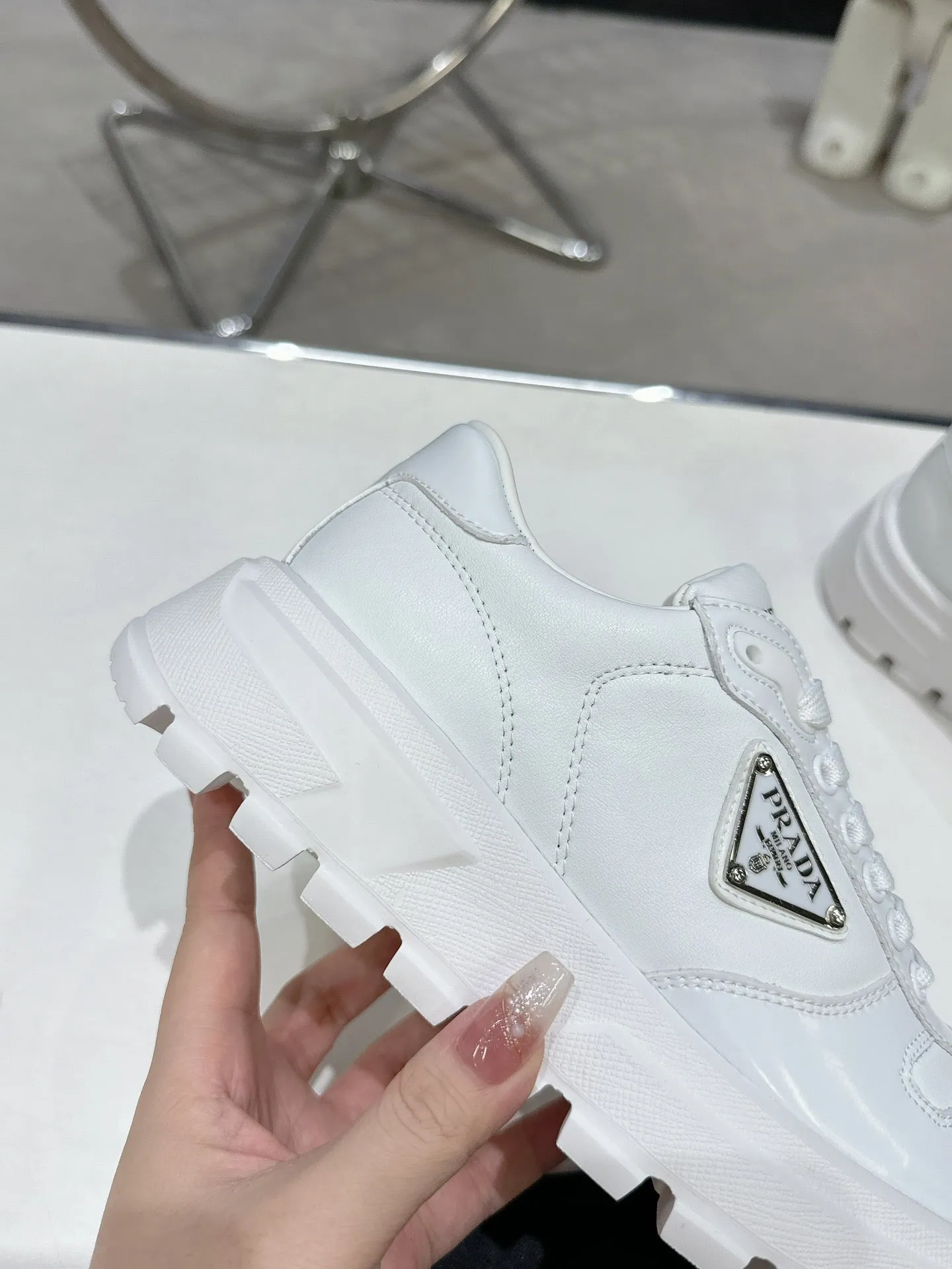 PRD Triangle Logo Leather Sneakers Triple White-046