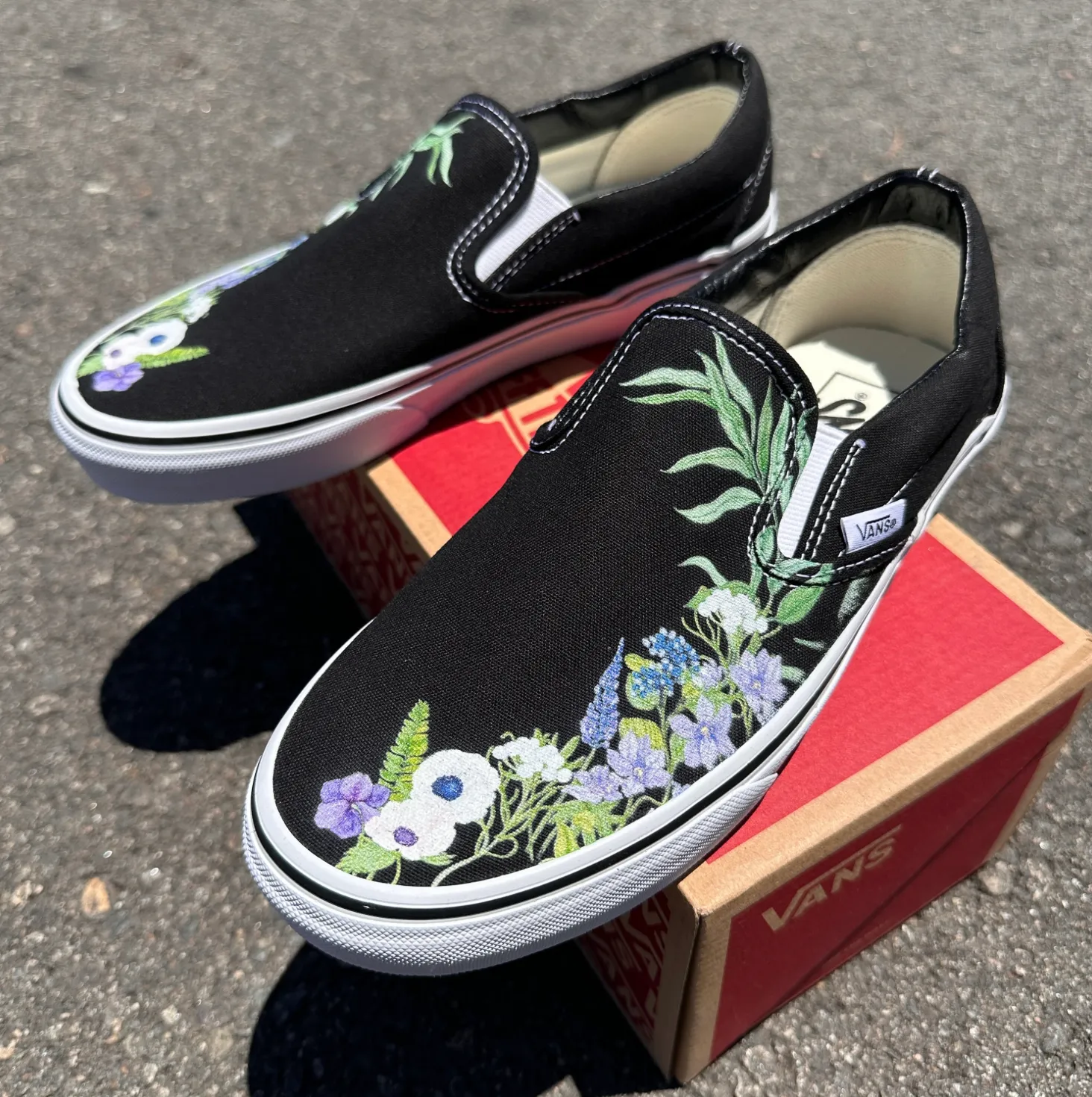 Purple Lavender Flower - Wedding Custom Slip On Vans Bridal Shoes Wedding Sneakers Wedding Shoes for Bride Brides Maids Maid of Honor Floral Black