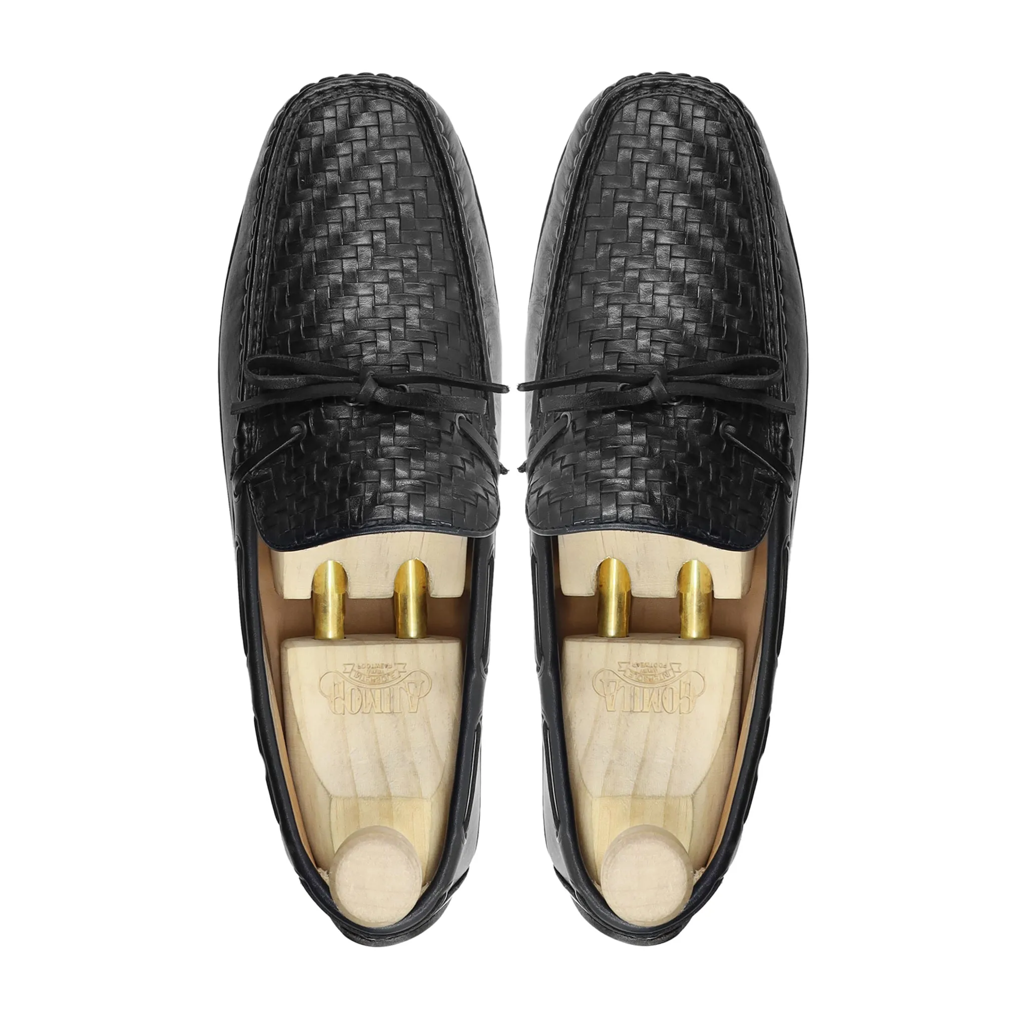 Pyrite - Men's Black Calf And Hand Woven Calf Leather Driver Shoe