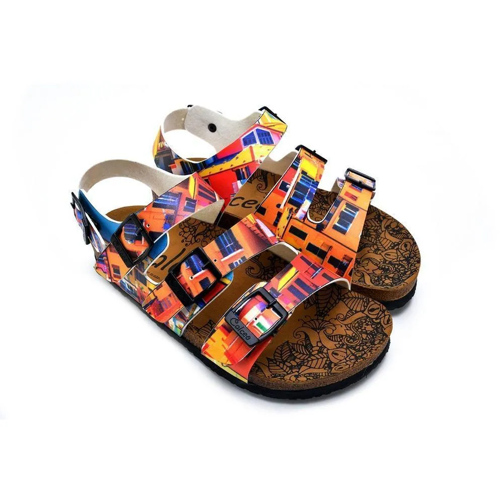 Red, Orange, Yellow, Blue Colored Windows Patterned Clogs - CAL1905