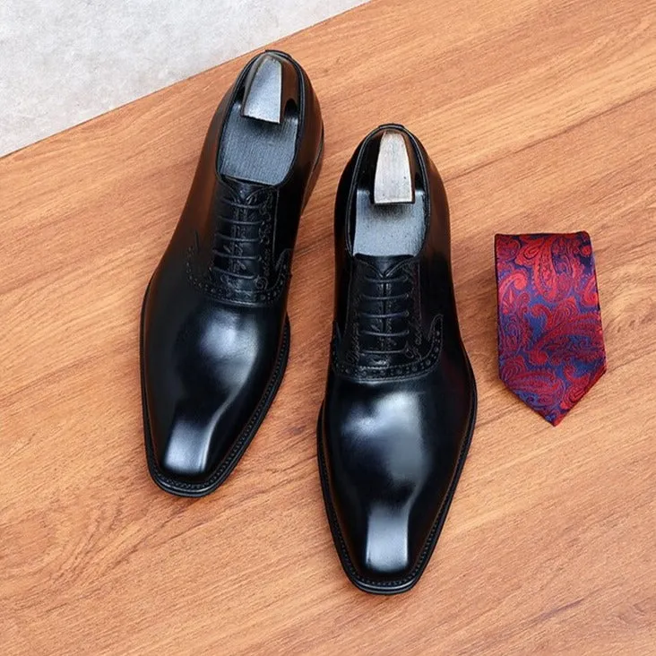 Refined Leather Lace-Up Oxford Dress Shoes