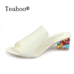 Rhinestone Peep Toe Heels Women Sandals Shoes Sexy Open Toe Wedge Slides Shoes Woman High Heels Sandals Platform Flip flops Plus