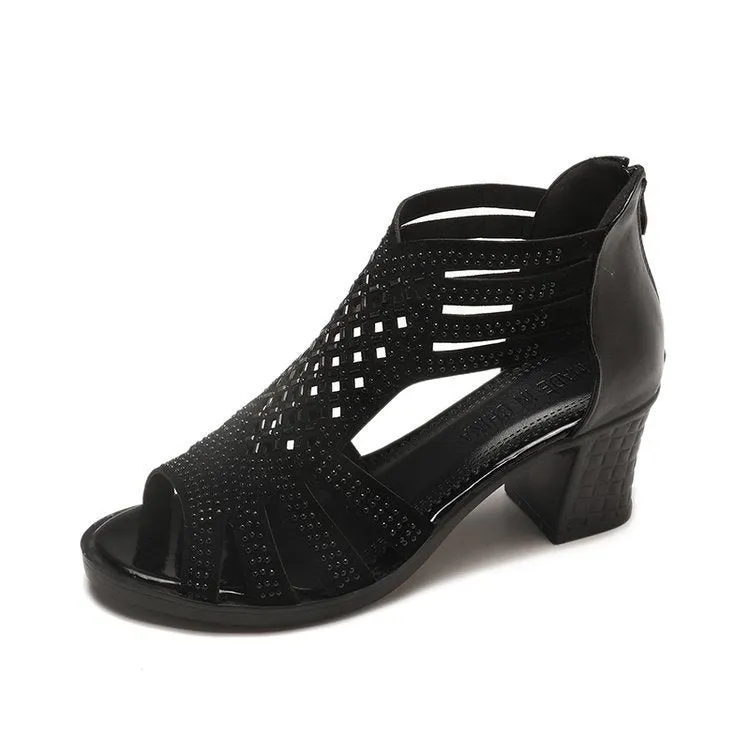 Roman block heel non-slip mother shoes