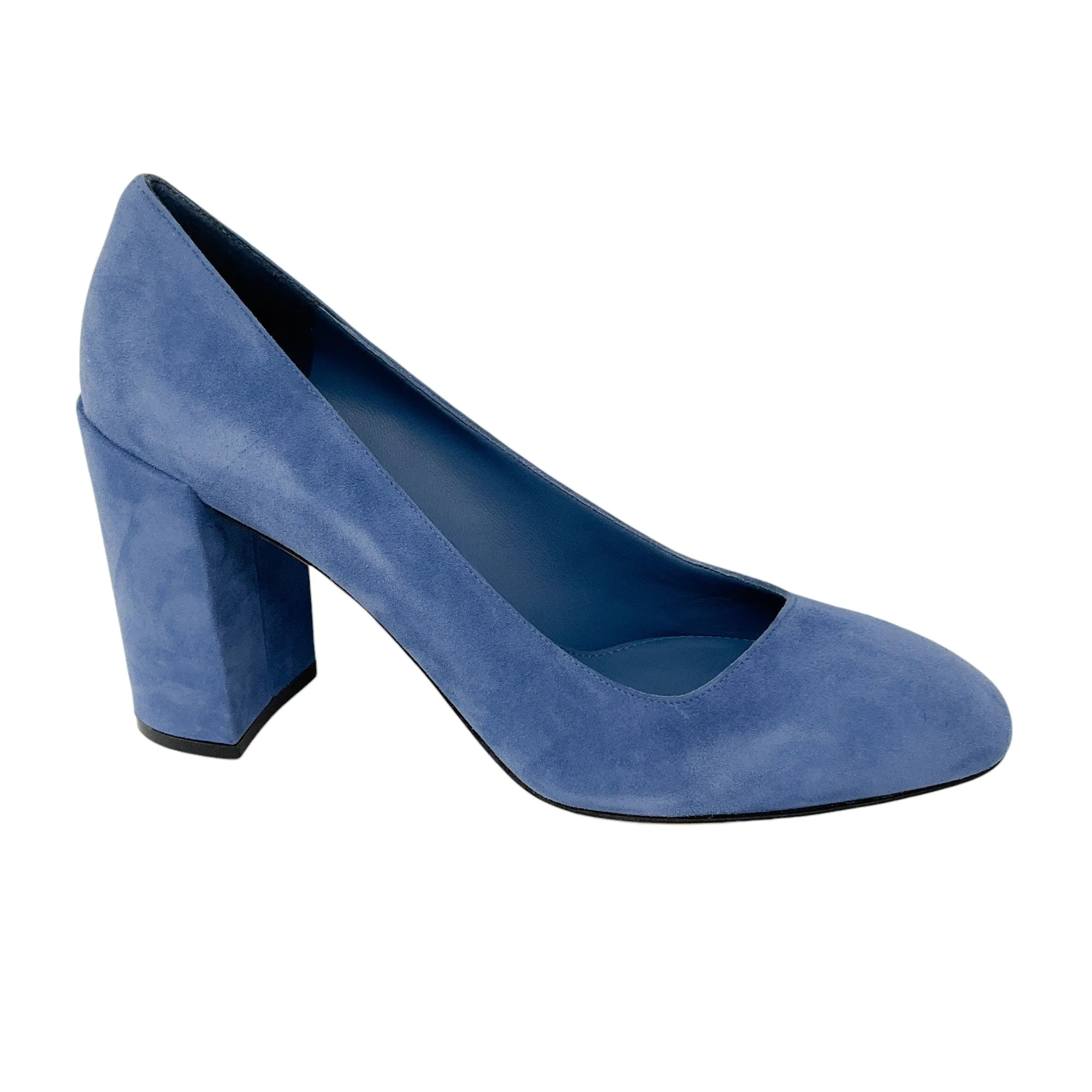 Salvatore Ferragamo Blue Round Toe Suede Pumps