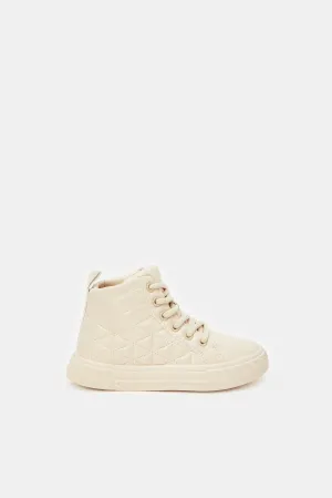 Senior Girls Beige Quilt High Top Sneakers