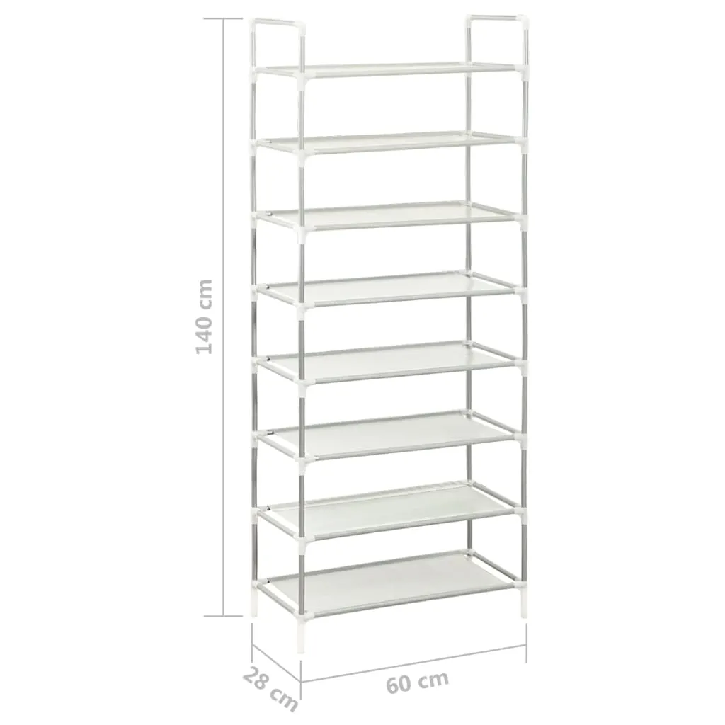 Shoe Rack with 8 Shelves Metal and Non-woven Fabric Silver