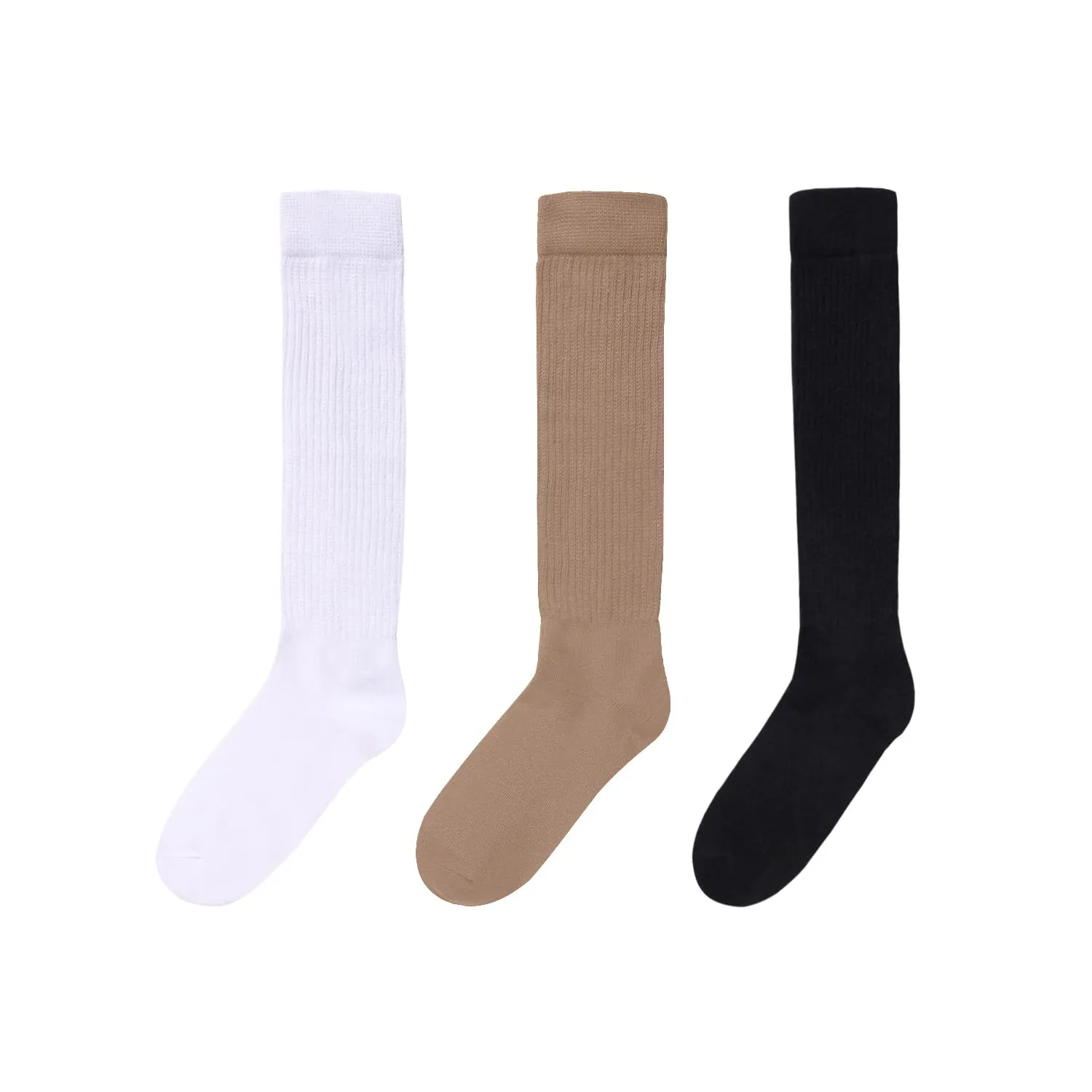 Slouch Socks for Women Girls - Scrunch Socks for Women Pack, Long High Tube High Socks White Black Tan 3 Pairs