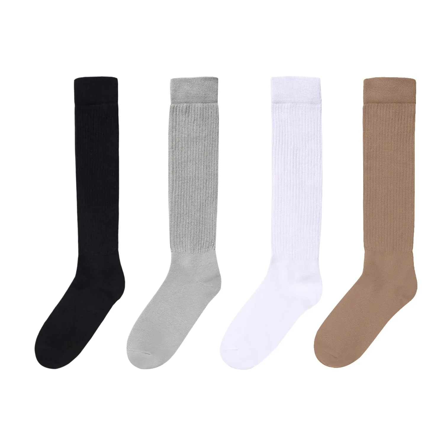 Slouch Socks for Women Girls - Scrunch Socks for Women Pack, Long High Tube High Socks White Black Tan Grey 4 Pairs