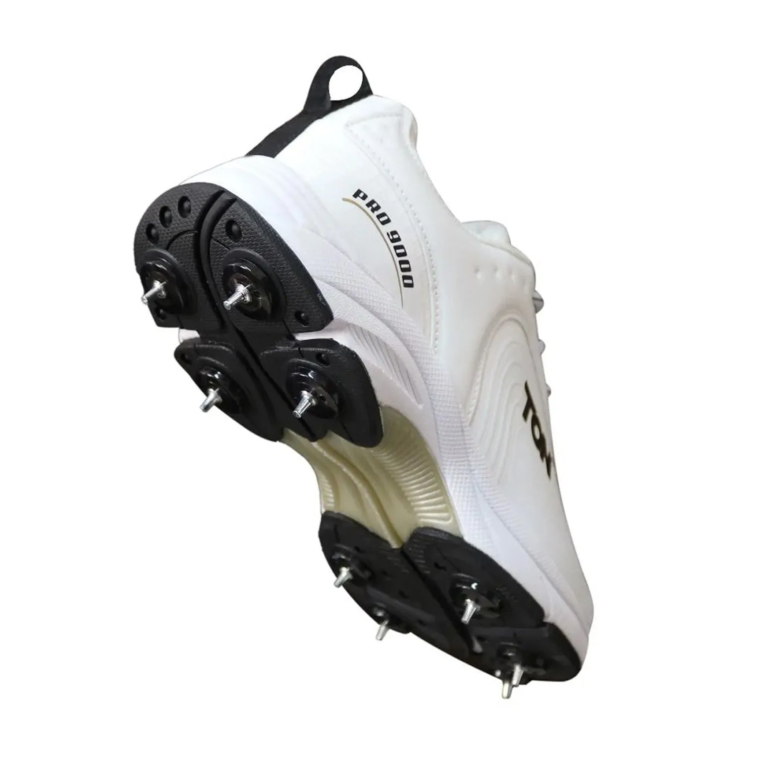 SS Ton Pro 9000 Cricket Spike Shoes, White/Black