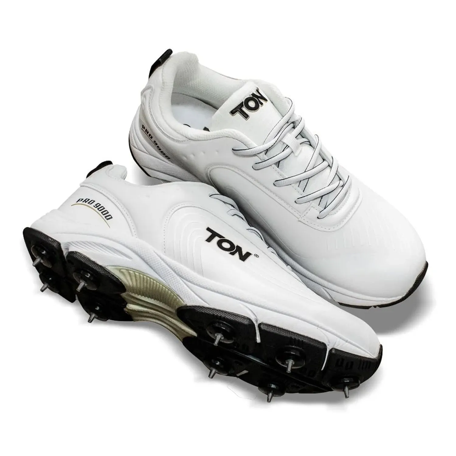 SS Ton Pro 9000 Cricket Spike Shoes, White/Black