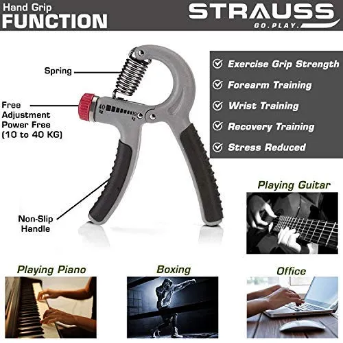 Strauss Adjustable Hand Grip Strengthener, (Grey/Black) and Wrist Exerciser, Black