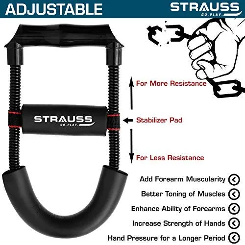 Strauss Adjustable Hand Grip Strengthener, (Grey/Black) and Wrist Exerciser, Black